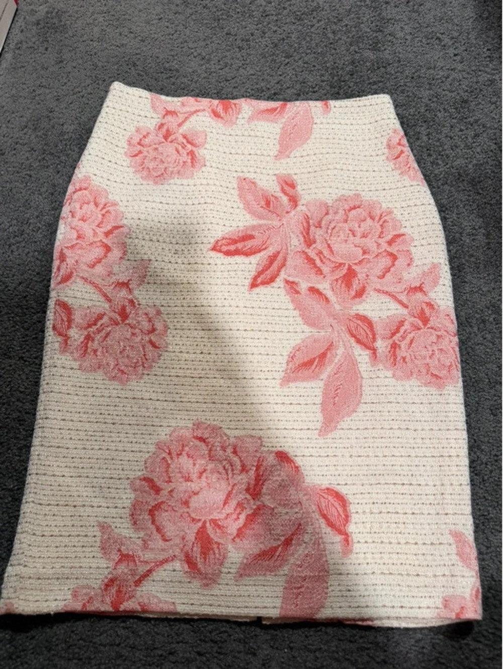 Ann Taylor Size 4 Pink Floral Ivory Textured Pencil Skirt Lined